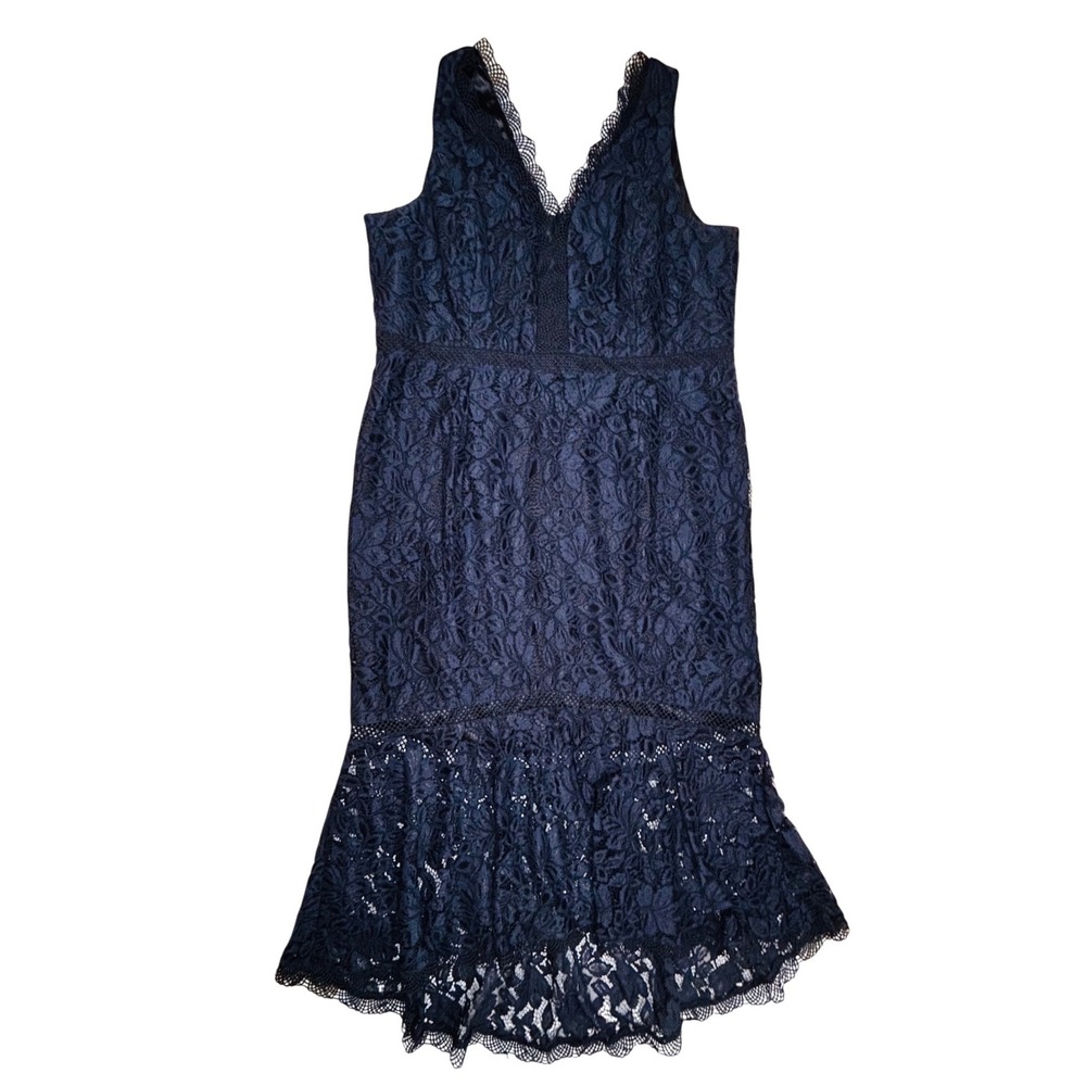 City Chic Womens Dress Ravishing Size XL 22 Navy Black Lace High Low V-Neck NWT
